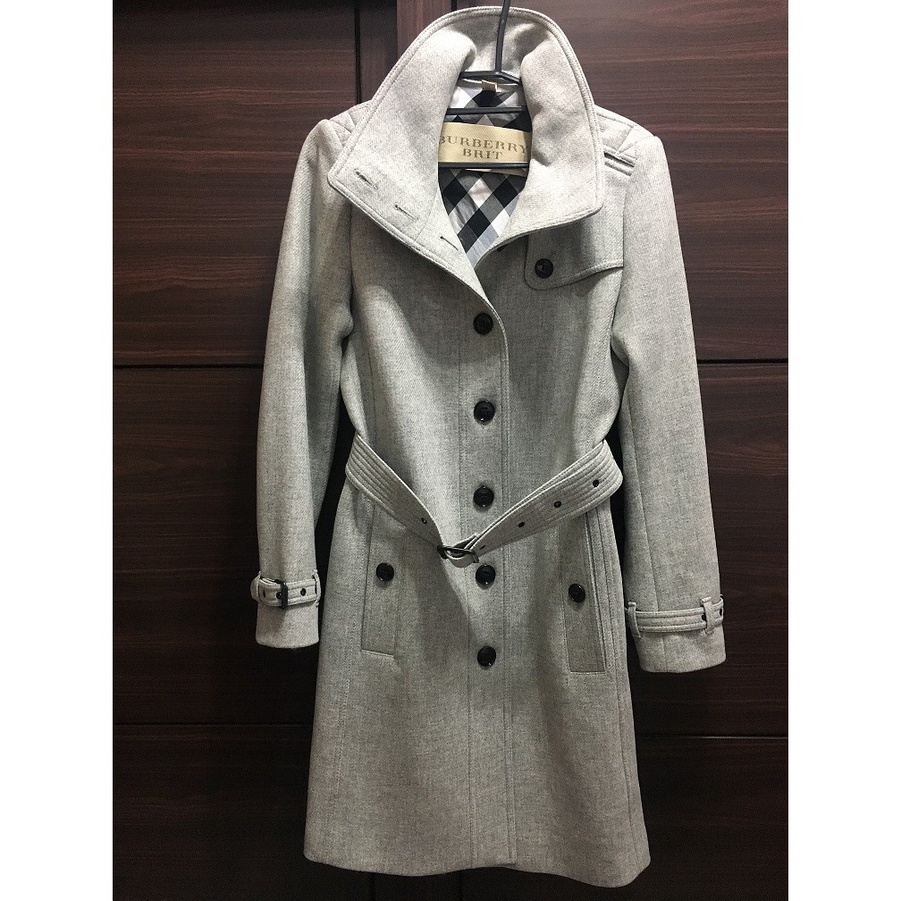 全新未穿Burberry 灰色立領軍裝長版羊毛大衣UK8 US6 | 蝦皮購物