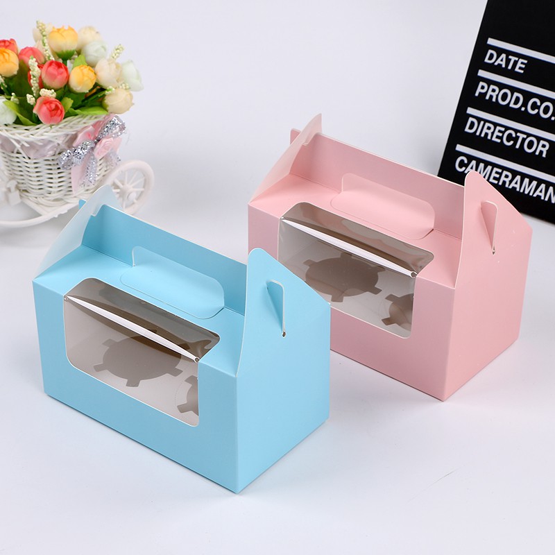 【烘焙】包裝 2粒素色蛋糕盒   手提開窗盒  杯子蛋糕包裝盒