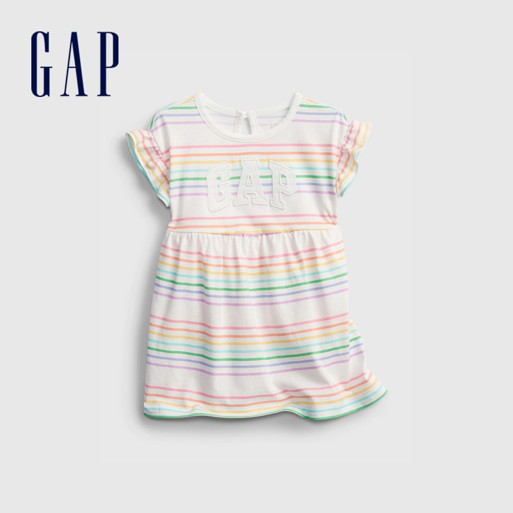 Gap 嬰兒裝 Logo荷葉邊袖洋裝-彩色條紋(681749)