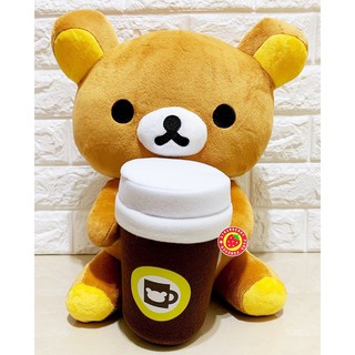 ✰草莓公園【日本卡通 Rilakkuma 拉拉熊 懶懶熊 抱咖啡杯 造型絨毛布偶 抱枕 玩偶 娃娃】