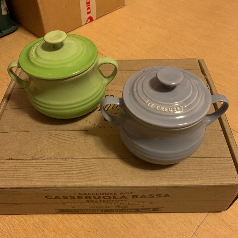 (二手）Le creuset 奇異果綠&amp;粉彩紫小湯盅（2入/組）