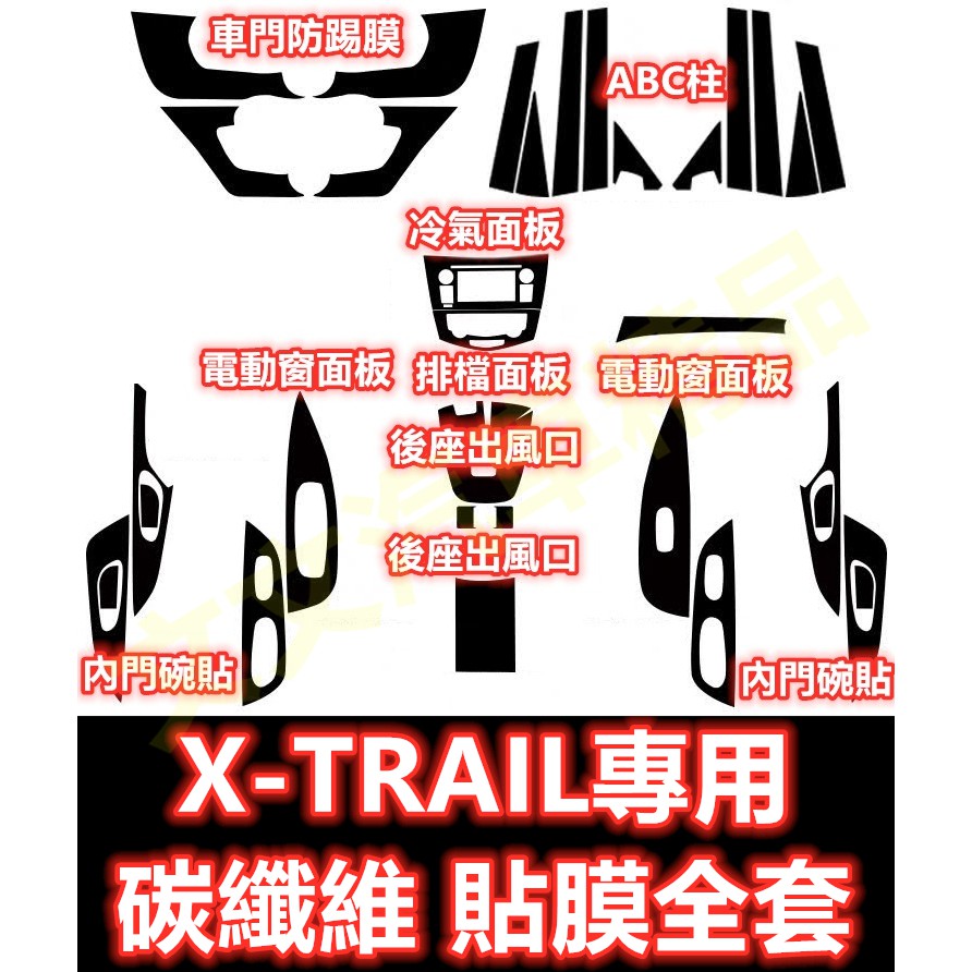 🔥X TRAIL 碳纖維 內裝 貼膜 保護膜 防護膜 排檔貼 空調面板 冷氣面板 保護貼 防踢膜 卡夢 水轉印 X翠