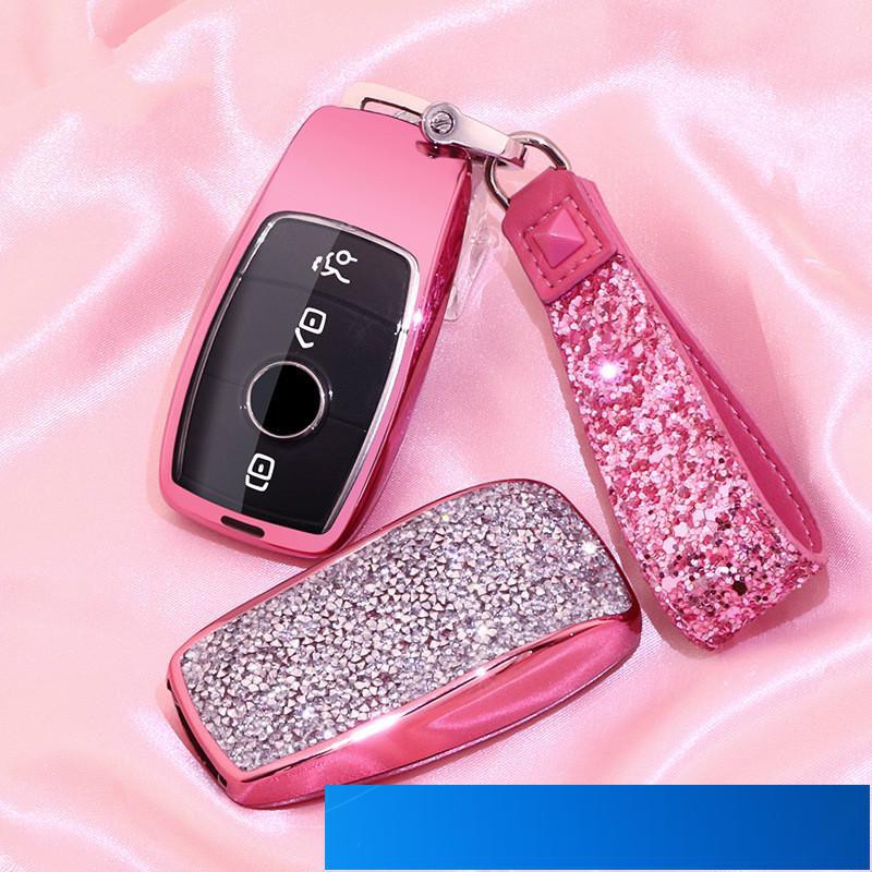 賓士benz車用鑰匙包 適用於奔馳汽車鑰匙套 GLC300 帶鑽鑲鑽女士鑰匙包