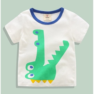 ❤️台灣現貨❤️【童裝】綠色大嘴巴鱷魚 男童 女童 圓領上衣 白色短袖T恤【開立發票】