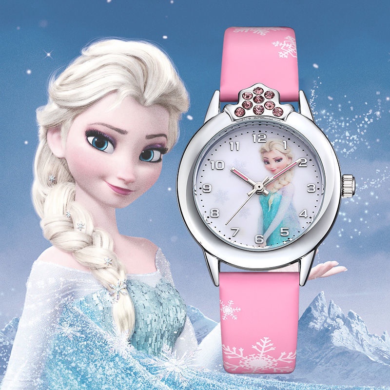 水水闆娘❄️️️️迪士尼公主手錶冰雪奇緣女孩兒童手錶艾莎安娜公主可愛卡通皮帶石英錶