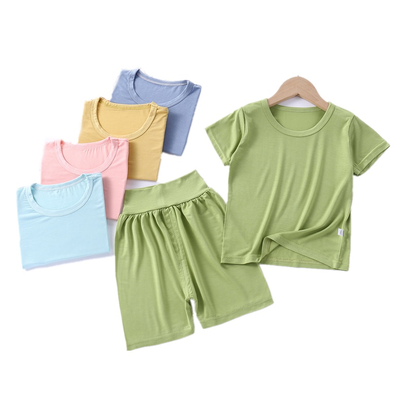 1-7歲 男童短袖套裝 女童莫代爾高腰護肚睡衣套裝 男童T恤短褲套裝女童睡衣 家居服