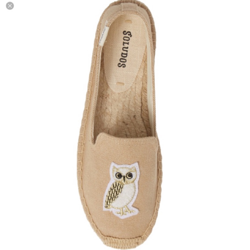 正品Soludos Gilded Owl Smoking Slippers  貓頭鷹厚底草編鞋