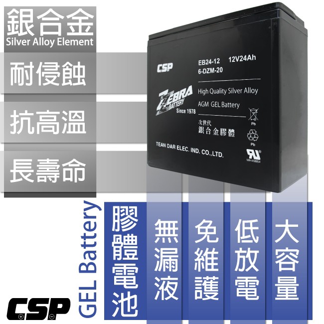 免運 買一箱最划算 ZEBRA斑馬牌 12V24Ah/等同6-DZM-20.電動車電池 銀合金膠體電池.REC22-12