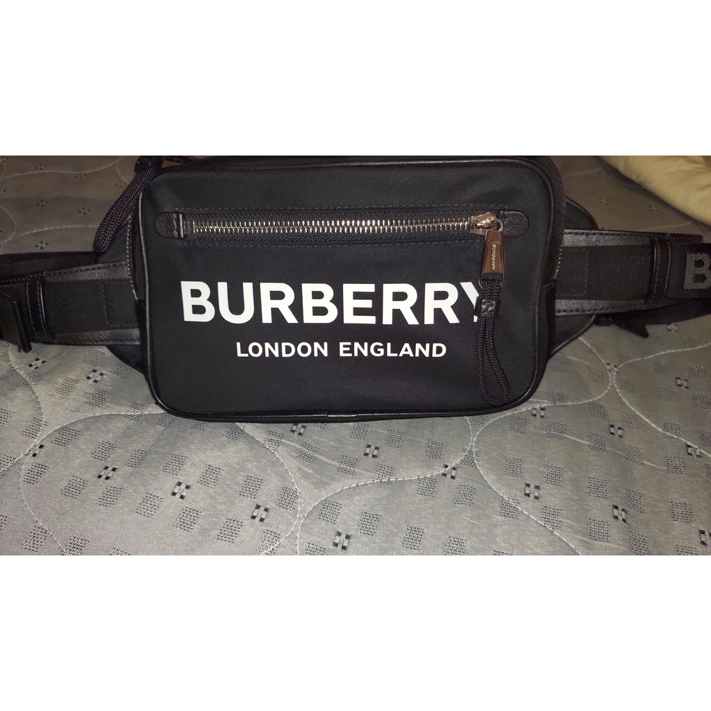 二手正品BURBERRY標徽印花尼龍腰包80210891