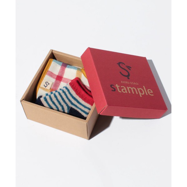 日本Stample圍兜/短襪子禮盒-彩色格紋