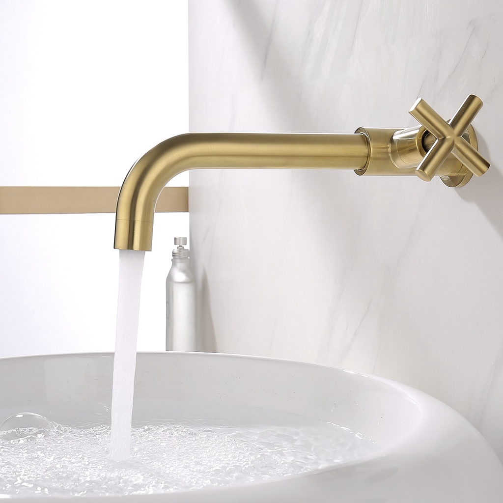 Firte 304不銹鋼金色拉絲浴室配件面盆水龍頭浴缸水龍頭單冷水廚房水槽水龍頭壁掛式