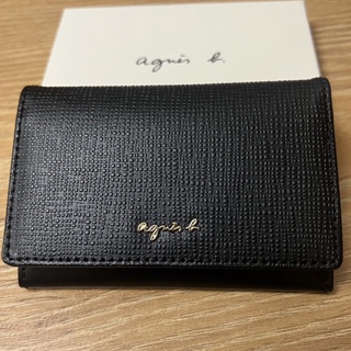 全新 agnes b. 黑色 拼接 格紋 防刮 名片夾 證件夾 卡夾 零錢包 信用卡夾 真皮 牛皮 扣式 保證真品 正品