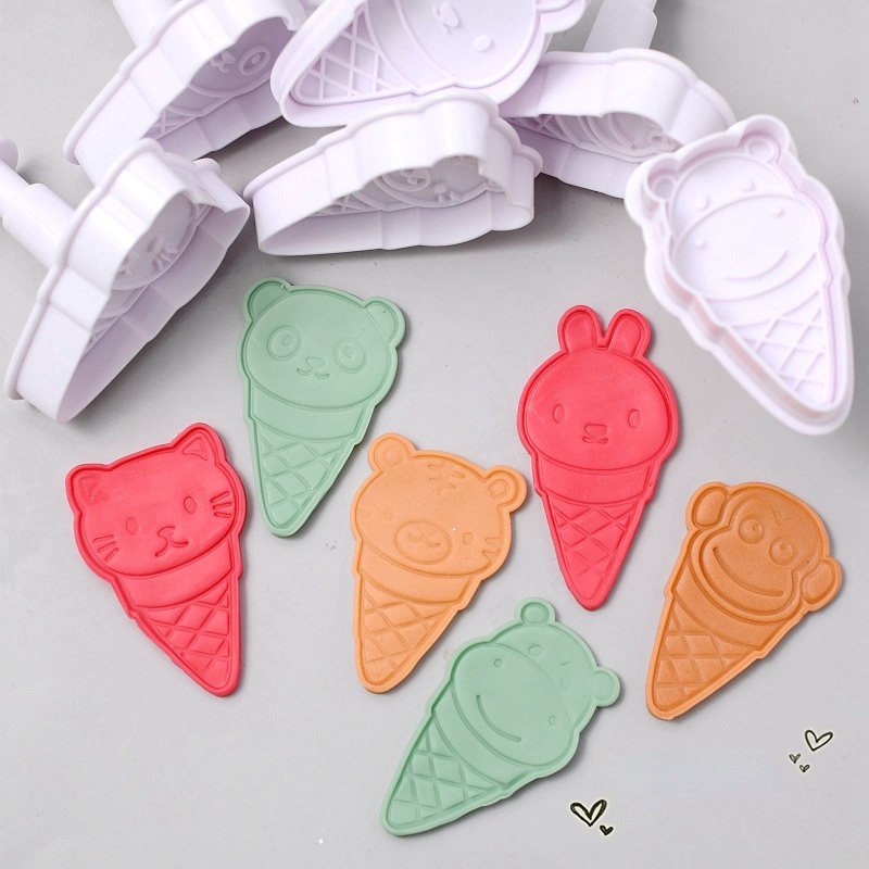 臺灣出貨 現貨 卡通動物 熊貓 兔子 猴子冰激淩造型塑膠切模  翻糖蛋糕餅乾彈簧裝飾模具（库）