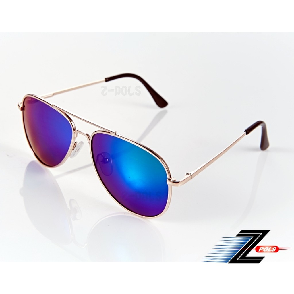 【視鼎Z-POLS兒童流行款】 複刻版時尚設計 頂級抗UV400防爆PC片 金屬太陽眼鏡(藍綠款)