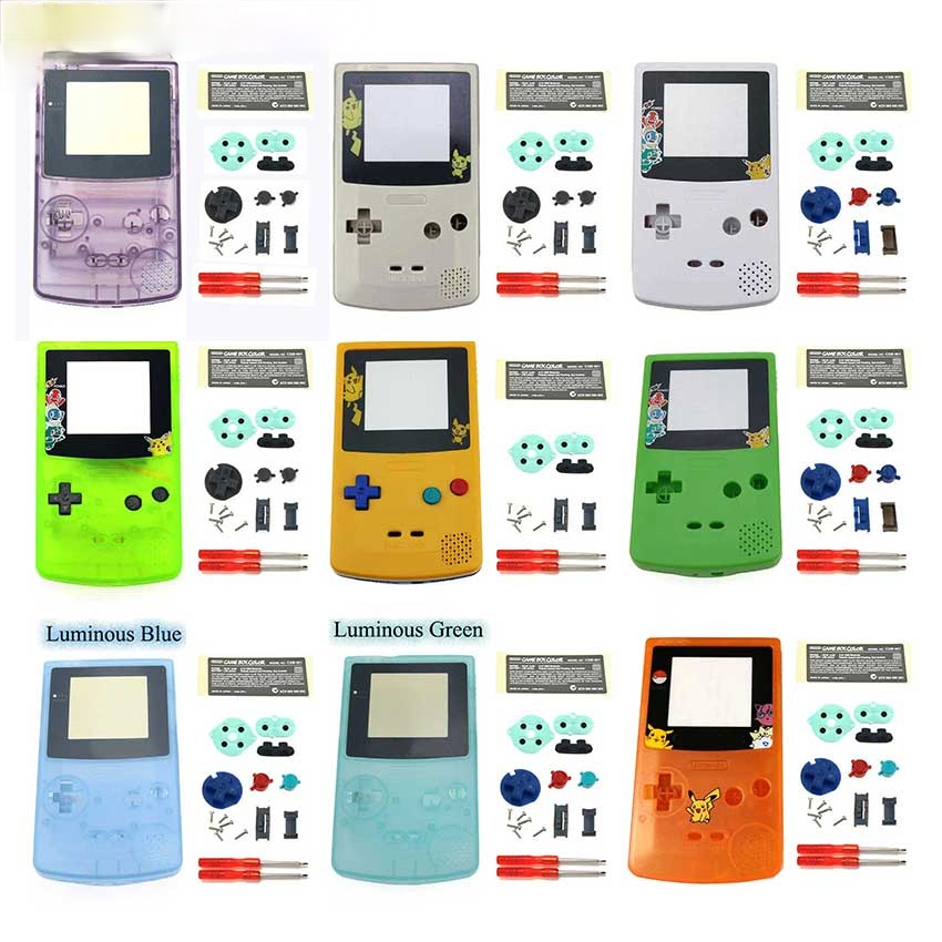 全新塑料遊戲外殼外殼更換 Gameboy 彩色遊戲機 GBC 外殼帶按鈕套件貼紙標籤