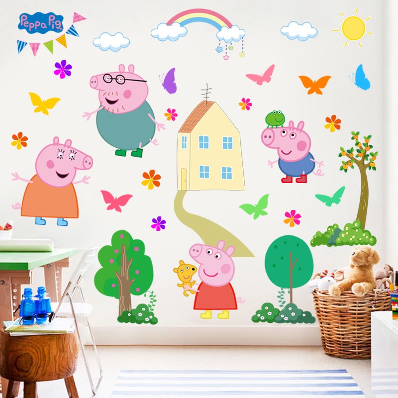 佩佩豬 小豬佩奇 粉紅豬小妹 兒童房 牆面 裝飾 貼紙 可愛 幼兒園 教室 佈置 卡通臥室 牆紙 自粘 可愛貼畫