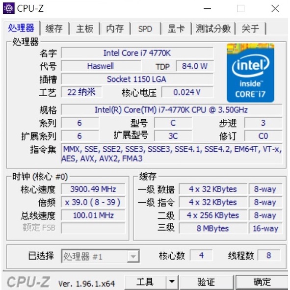 Intel® Core  i7 4770K 處理器  LGA 1150