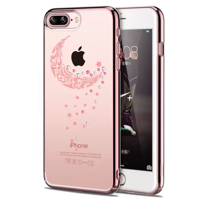全新iPhone 7水鑽硬殼電鍍玫瑰金包邊月亮手機殼