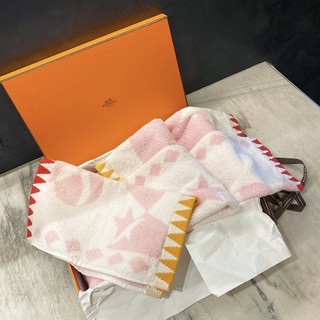Hermes粉色系毛巾禮盒 小方巾+長巾+愛馬仕紙盒