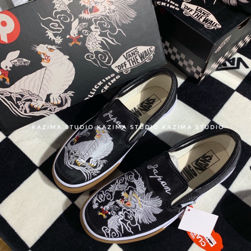 Kazima Vans Slip On 刺繡 橫須賀 Rollicking 懶人 懶人鞋 膠底 日本 日本代購 黑 黑色