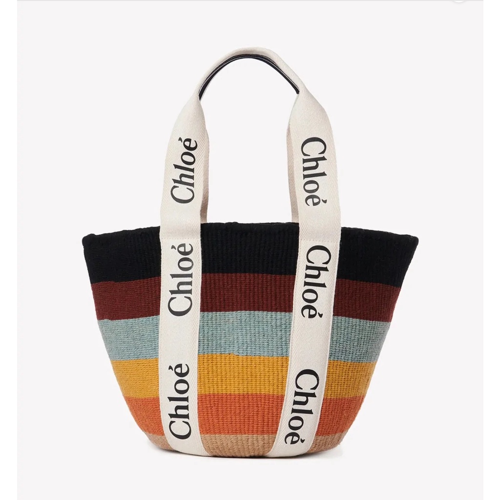 (保留)Smile&amp;Wink 歐洲代買代購✈️ Chloe Woody Stripe Basket 條紋編織提籃包 大型