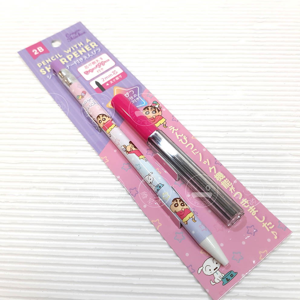 蠟筆小新 日本正版 自動鉛筆 自動筆 筆 2B 粗筆芯2mm 附削筆器 現貨 維尼的家