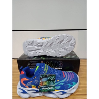 【清大億鴻】SKECHERS THERMO FLASH 男童運動鞋 電燈鞋 魔鬼氈 藍色 400106LBLMT