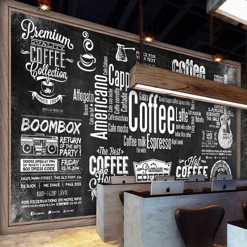 定制3d壁紙復古手繪黑板咖啡塗鴉餐廳咖啡廳背景牆畫廚房壁畫牆飾