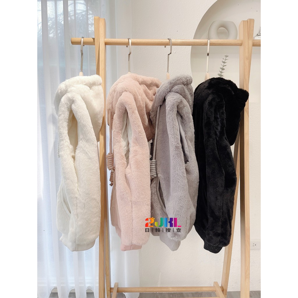 1071柔軟親膚保暖熊寶寶連帽背心 保暖背心超舒服 毛茸茸 熊寶寶 抽繩 慵懶風穿搭 超可愛毛毛保暖外套 雙口袋設計