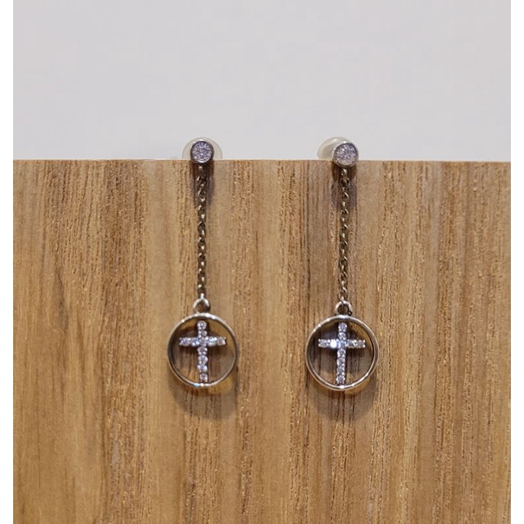 【H.N】二手 現貨 耳環 圓形十字架 耳針式 飾品 配件 配飾 中古