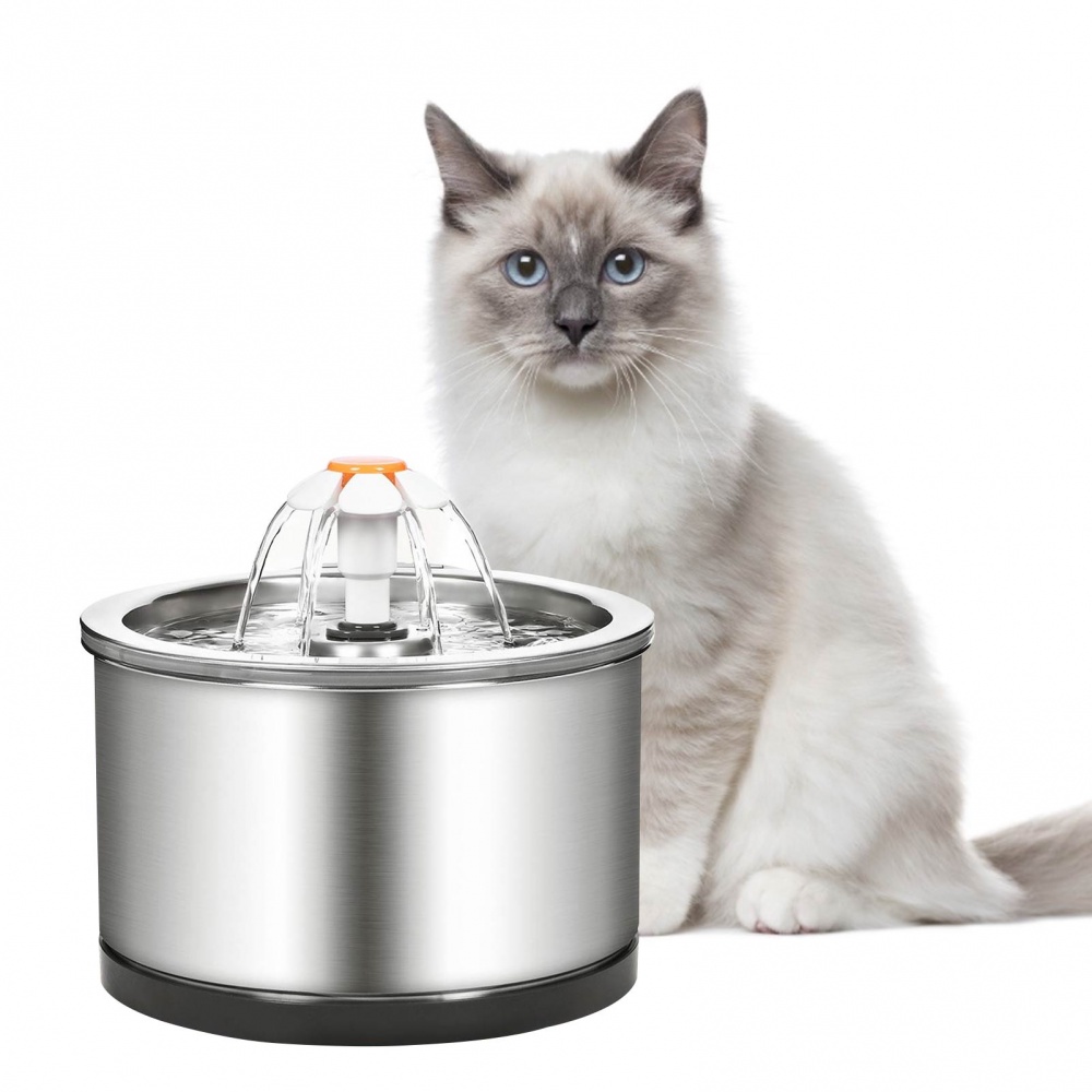 84oz/2.5L 寵物飲水機 不銹鋼貓飲水噴泉 帶LED燈 超靜音水泵 3種噴水模式