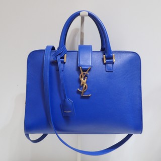 (已售出)(二手)YSL CABAS 寶藍色 全皮 兩用包