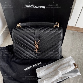 【全新專櫃自購】YSL Saint Laurent聖羅蘭 郵差包 信封包 山羊皮肩背包 真皮鏈條包 黑色金鏈手提斜挎包