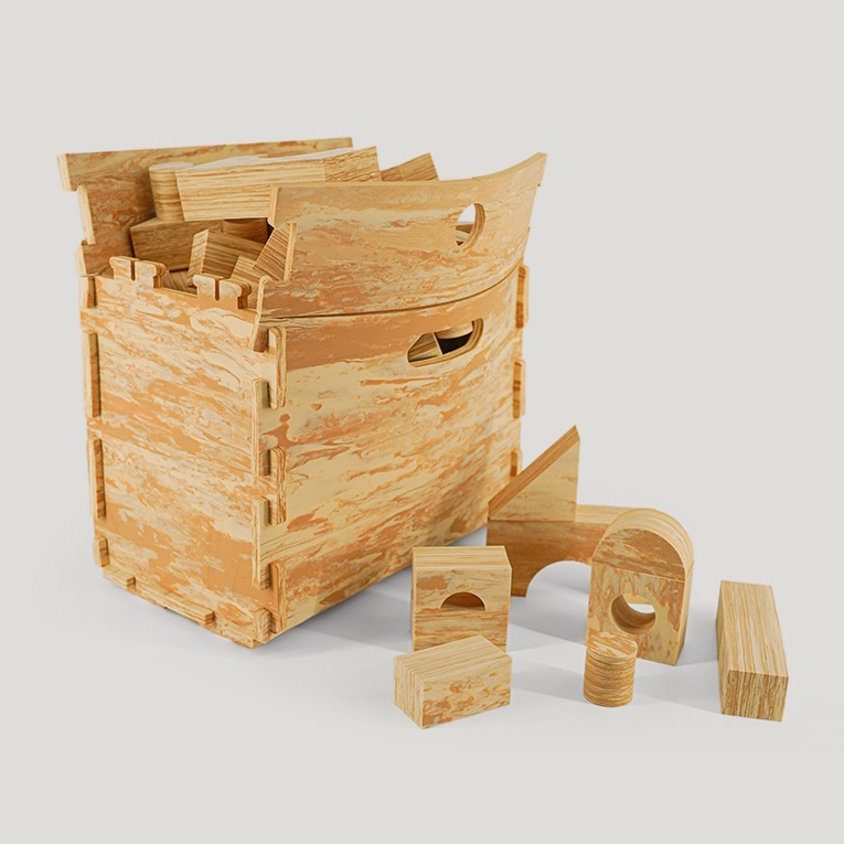 【QMAT 】兒童遊戲軟積木 - 木紋68PCS（贈收納箱）