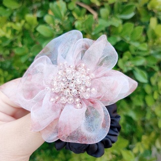 台灣現貨 手工絹紗花朵水晶珠砂糖花芯腸圈髮圈 蝦皮購物