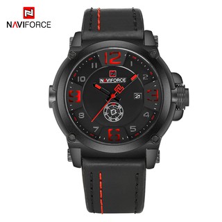 Naviforce 9099 熱銷男士手錶頂級品牌豪華皮革錶帶防水手錶軍用模擬男士手錶休閒時尚手錶