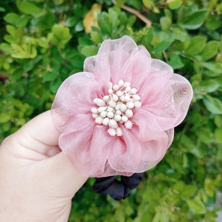 台灣現貨 手工絹紗花朵水晶珠砂糖花芯腸圈髮圈 蝦皮購物