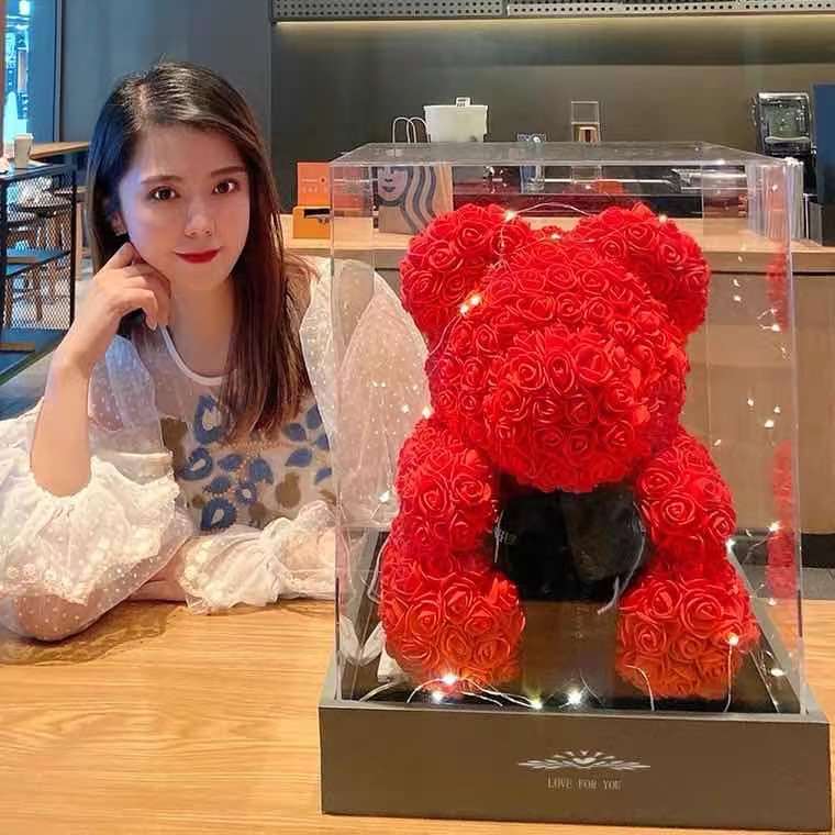 台灣優選 熱銷多色 40cm玫瑰熊花聖誕禮物玫瑰熊熊熊花玫瑰迷你熊玫瑰花永生花熊情人節禮物 蝦皮購物