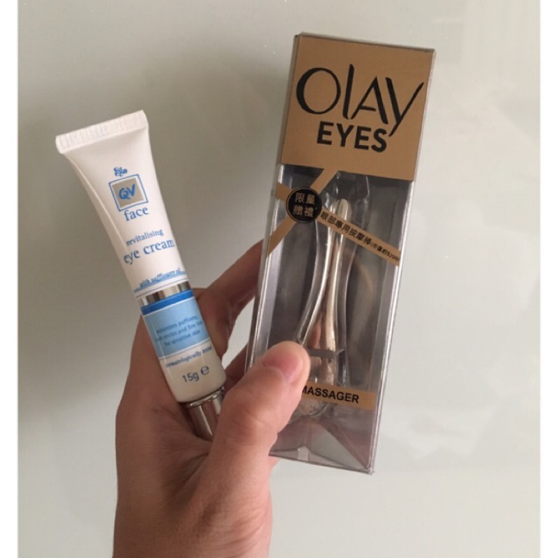 QV FACE 舒敏紅花籽油 賦活眼部精華霜+Olay 眼部專用按摩棒