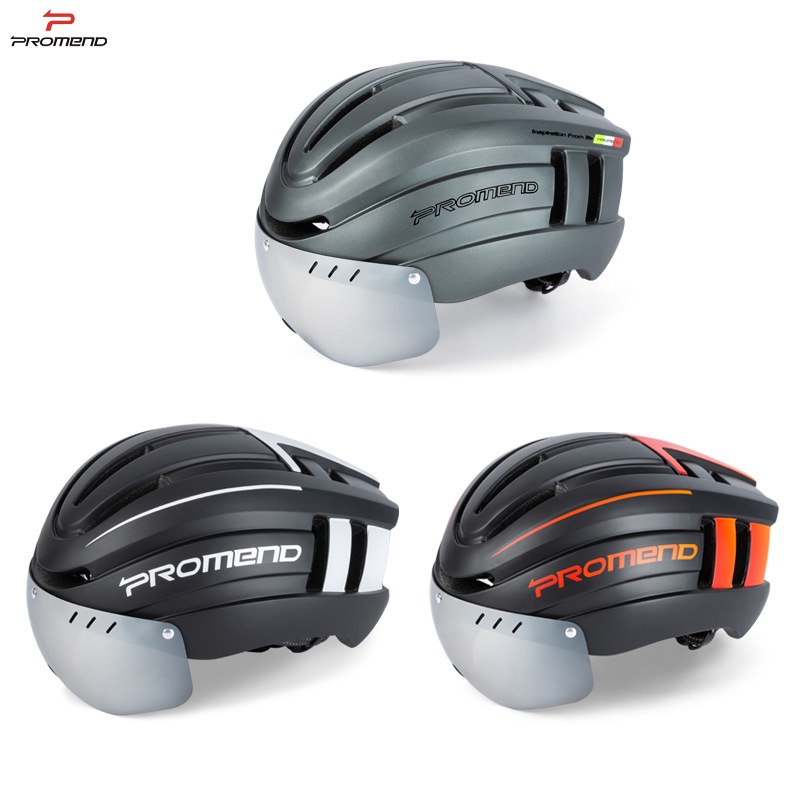 ❧PROMEND自行車頭盔安全帽一體成型帶LED警示燈可調節山地騎行裝備