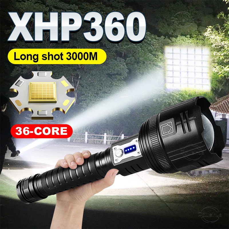 最強大的 Led 手電筒 XHP360 可充電手電筒燈防水大功率 Led 手電筒戶外狩獵手燈