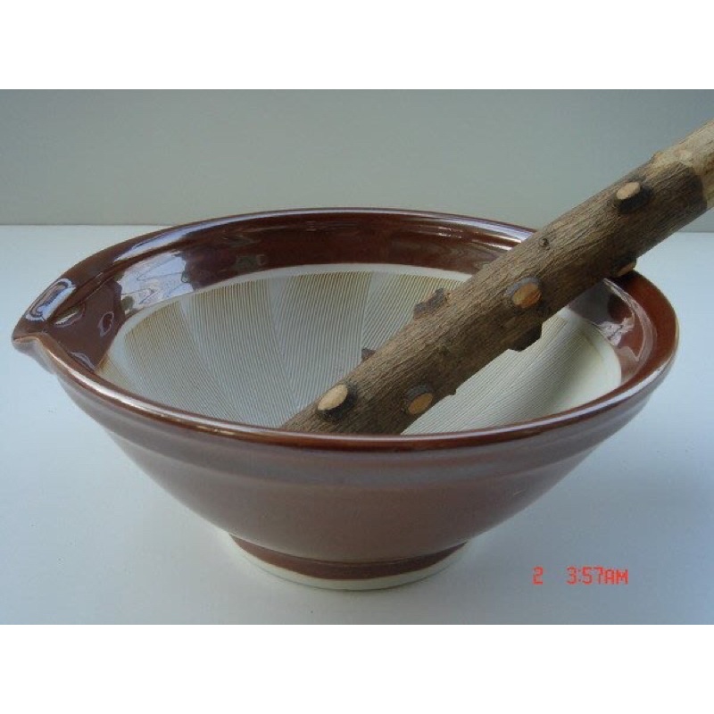 鍋碗瓢盆餐具日本進口8寸磨缽(可磨山藥.芝麻.擂茶.磨粉磨泥)---附木棒