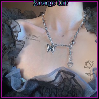 【Savage Cat】法式 項鏈 頸鏈 鎖骨鏈 鎖扣蝴蝶 愛心吊墜 甜美 個性 時尚 潮酷 百搭 飾品 配飾 首飾