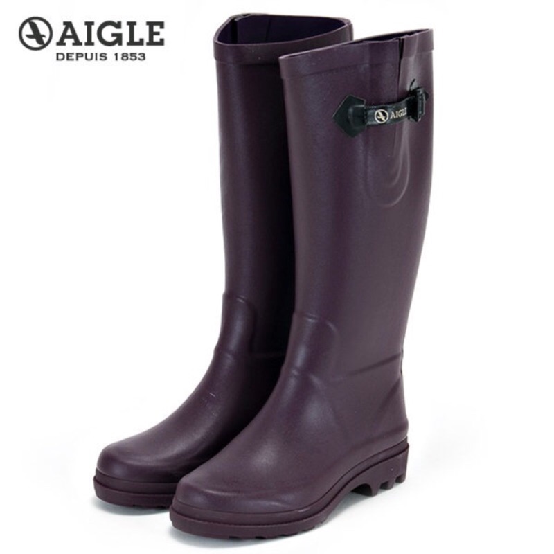 全新法國AIGLE深紫色造型休閒膠靴/雨鞋