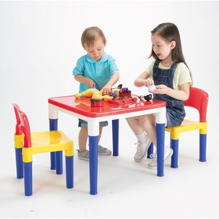 玩得購【DELSUN 嚴選】# 8601-2 繽紛彩虹 - 兒童積木桌椅組