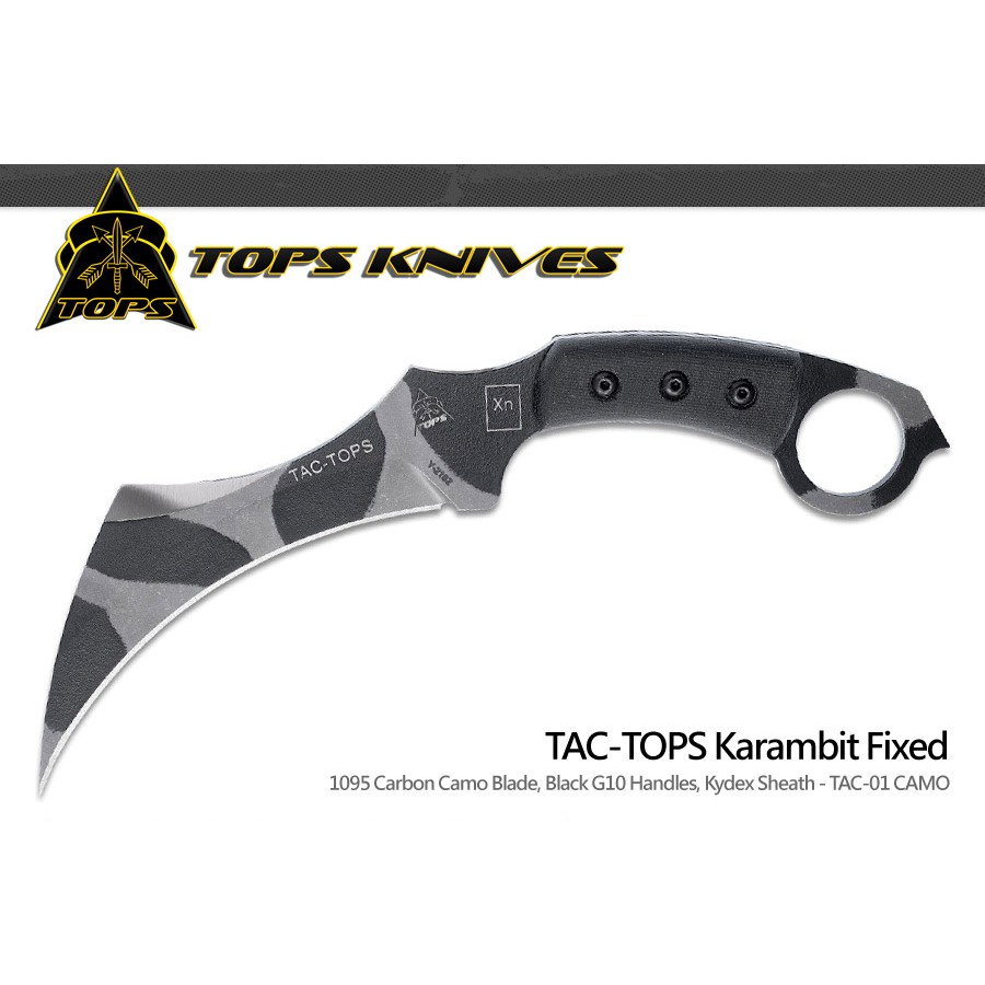 【angel 精品館 】美國TOPS Karambit 黑電木柄戰術直刀1095碳鋼迷彩TAC-01-CAMO