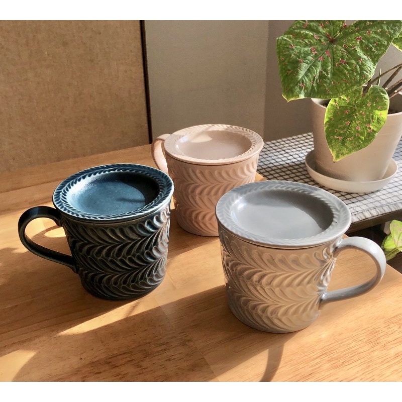 「森器選物」現貨 日本製  迷迭香斜紋布浮雕紋路 水杯 波佐見燒 馬克杯 覆蓋 咖啡杯 咖啡廳