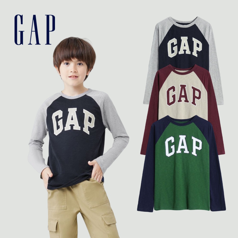 Gap 男童裝 Logo純棉插肩袖長袖T恤-多色可選(881362)