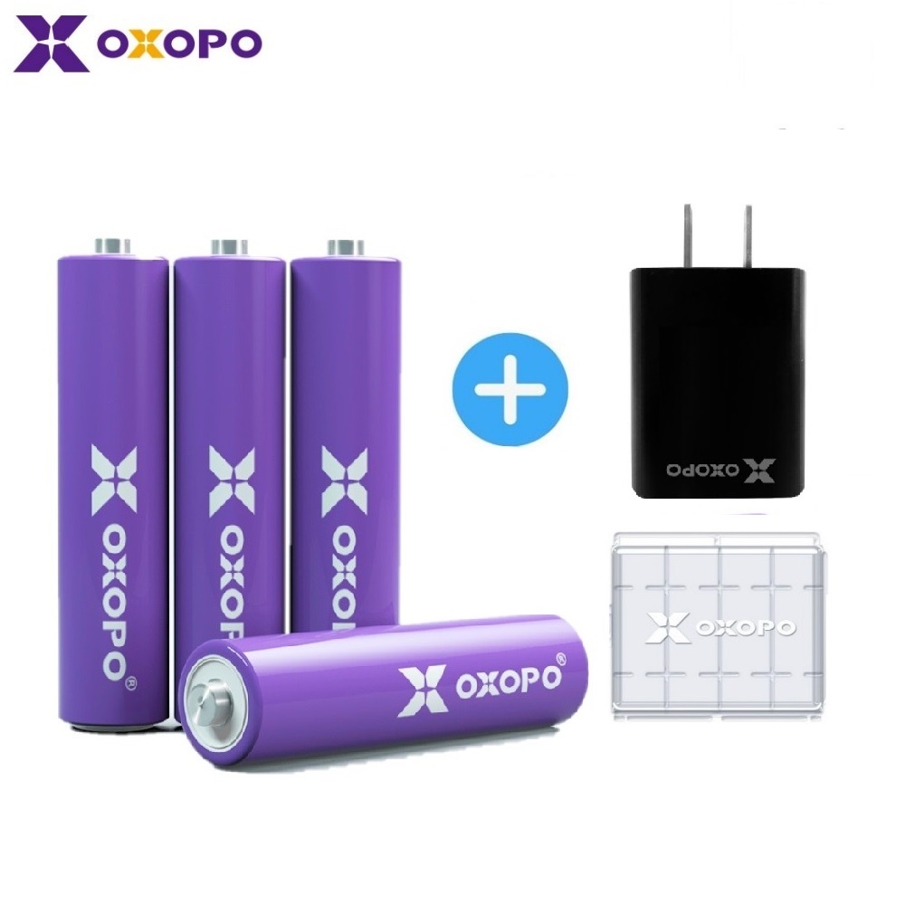 【OXOPO】超值組 AAA三號 2600mAh 鎳氫充電電池4入組＋電池收納盒1入＋USB充電器1個(黑或白隨機出貨)