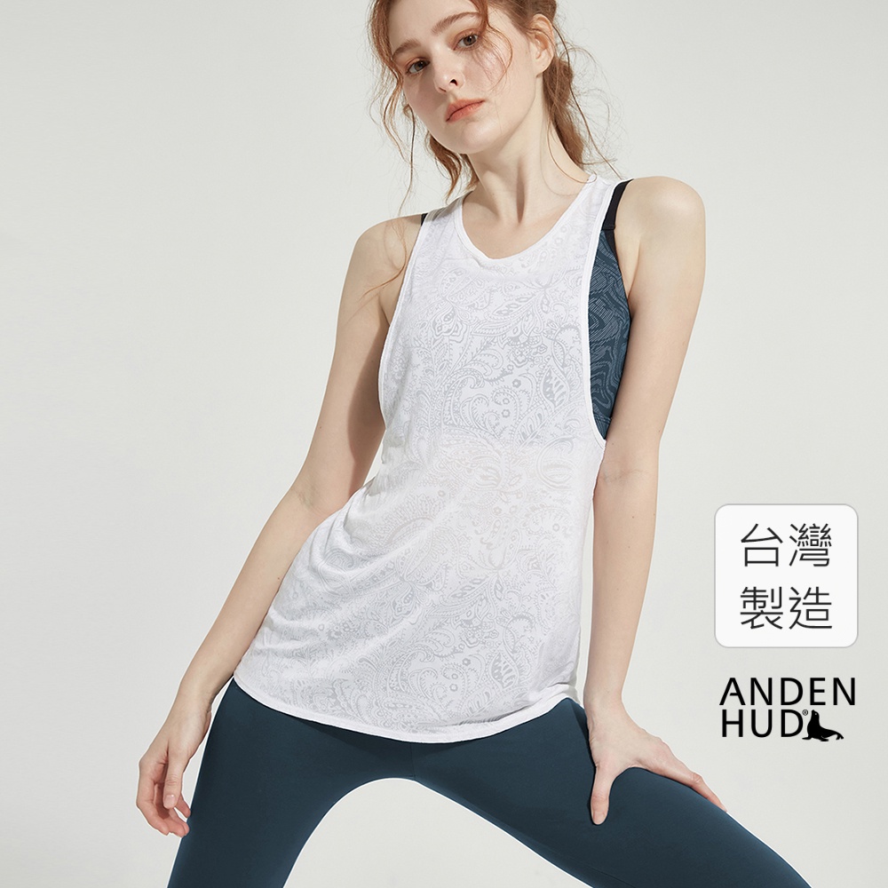 【Anden Hud】Athleisure．挖背扭結運動背心(白色) 台灣製